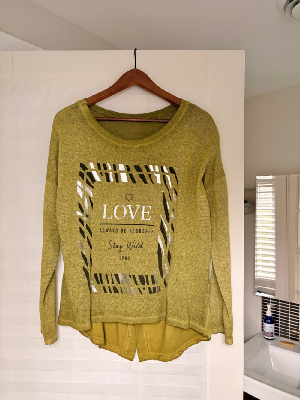 NWOT-LOVE Graphic Lightweight Sage Green Sweater